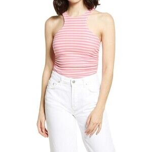 AFRM Ruskin Ribbed Racerback Sleeveless Tank In Pink Plus Size 3X